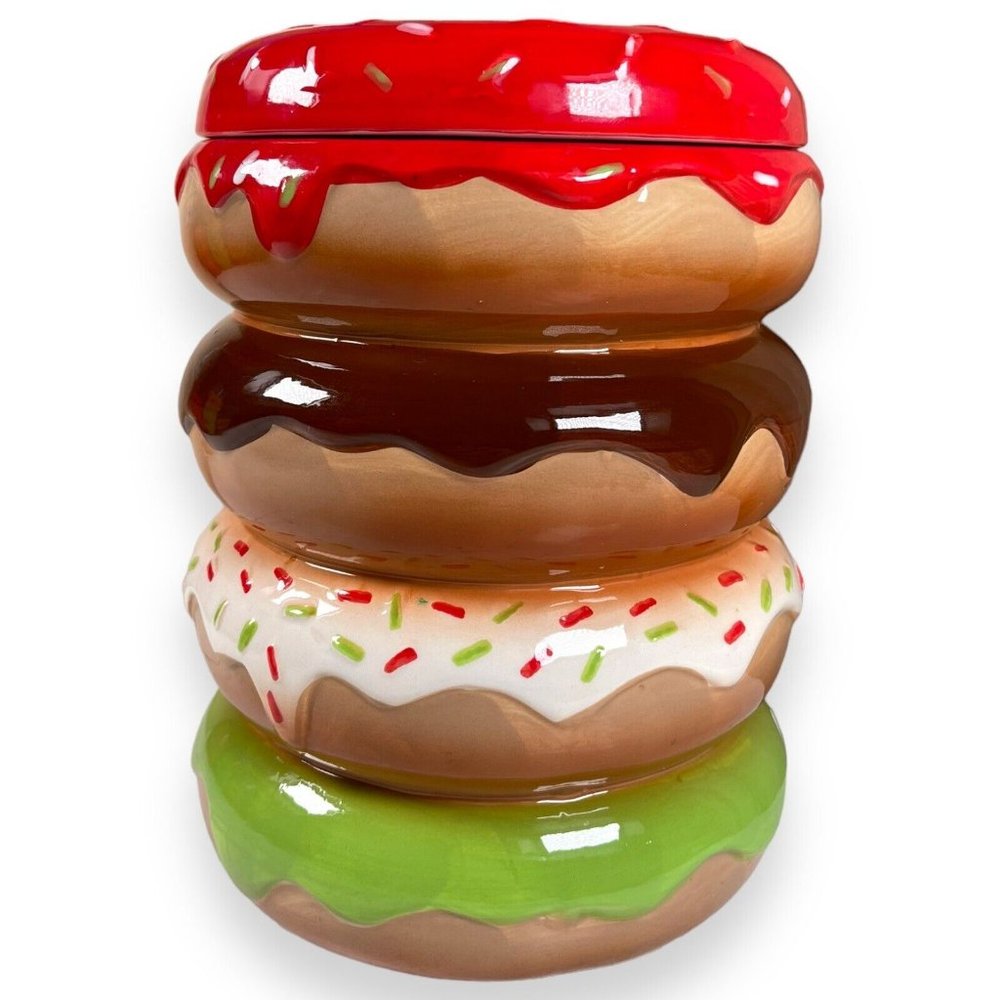 Rare Sleigh Bell Bistro Ceramic Donut Cookie Jar Kitchen Pastry Baking 9"
